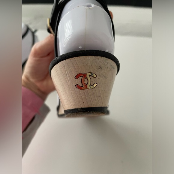 CHANEL BLACK LEATHER ANKLE STRAP SANDALS EU SIZE 37 US SIZE 7 - Picture 12 of 16